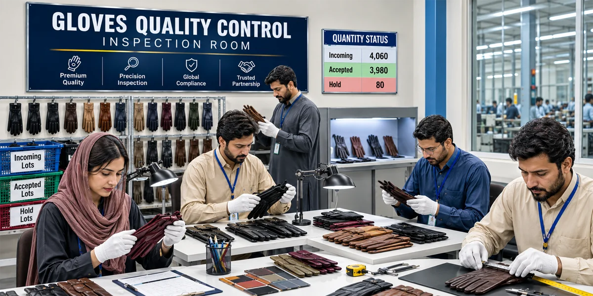 De Star Industry inspectors checking finished gloves before packaging and export