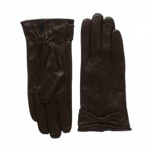 Womens soft premium leather gloves with bow