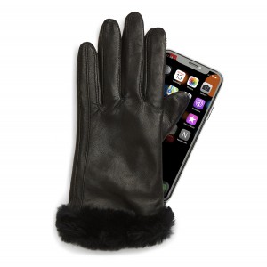 Genuine Shearling Trim Sheep Leather Tech Gloves