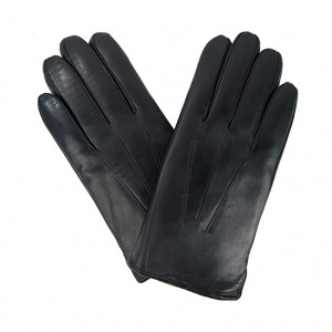 Mens winter style fur lined black leather gloves