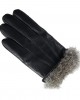 Mens winter style fur lined black leather gloves