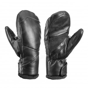 Real sheepskin Leather Black Winter Mittens